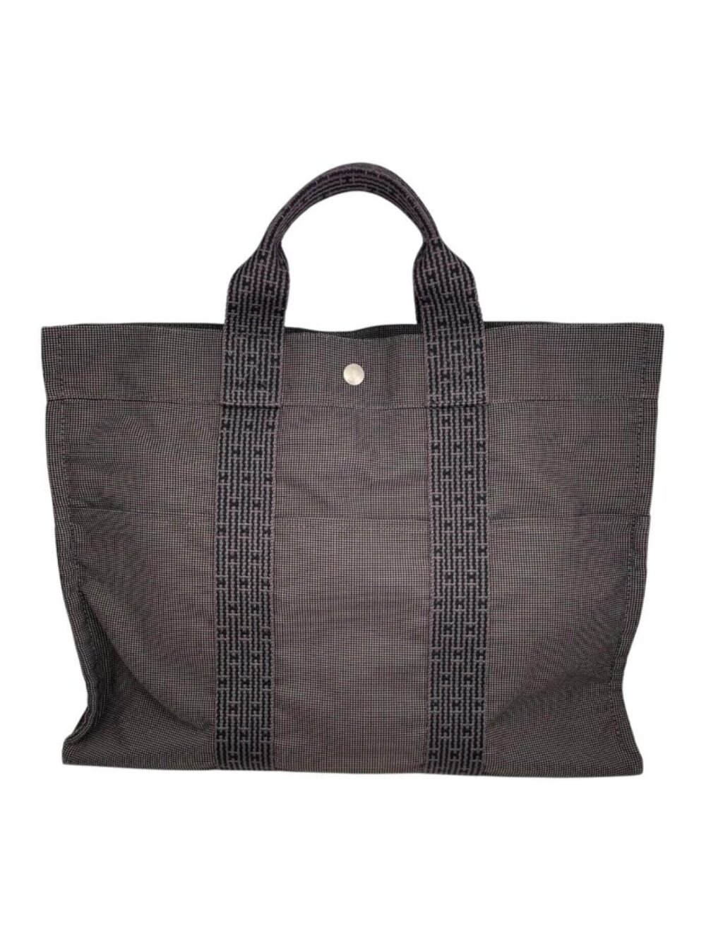 Hermes Tote Her Line MM Nylon H Logo Gray Silver